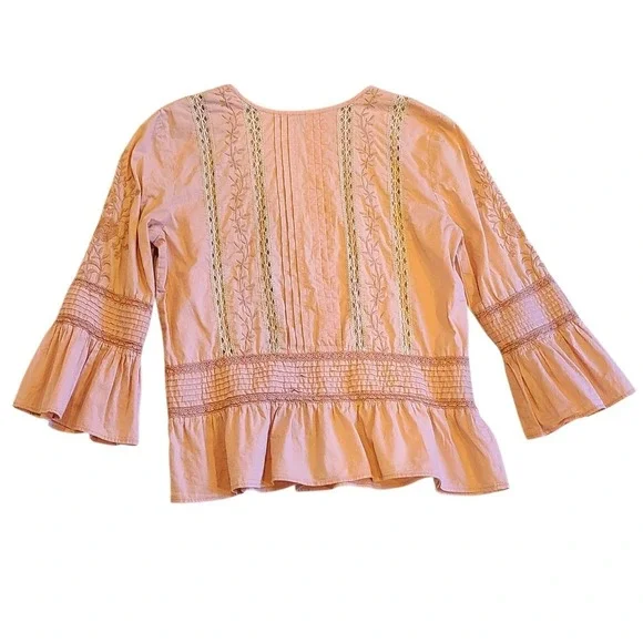 LOVE SAM Pink Embroidered Ruffles Peplum Blouse Top Size S Prairie Coquette‎ - Picture 3 of 6